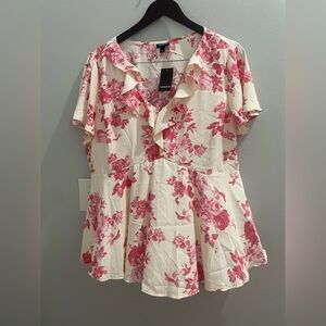 Torrid Pink Floral Blouse with Ruffles
